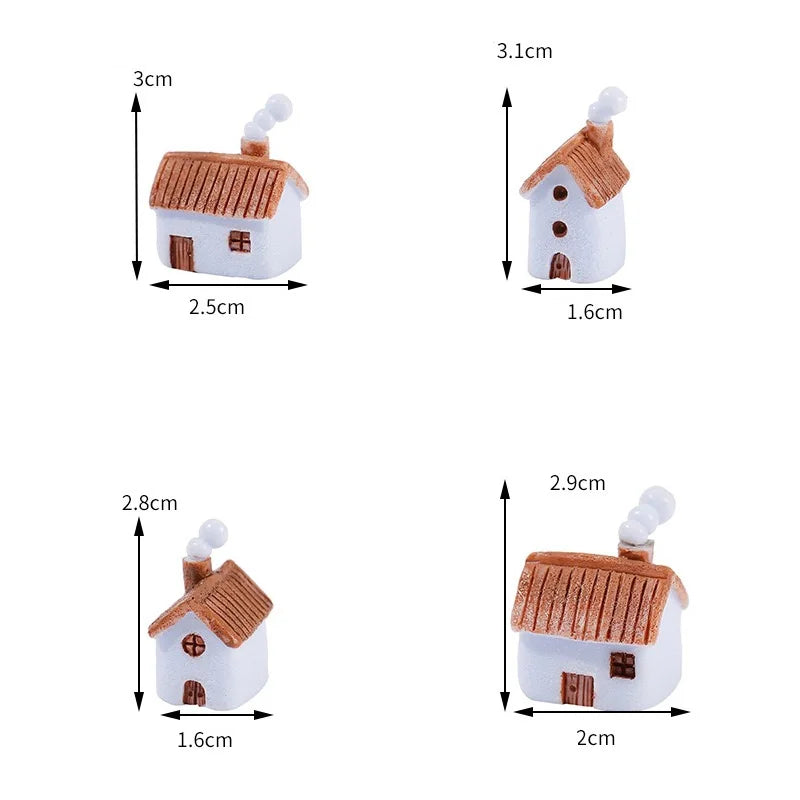 Set of 4 Mini Resin House Figurines for Fairy Garden & Terrarium Decor