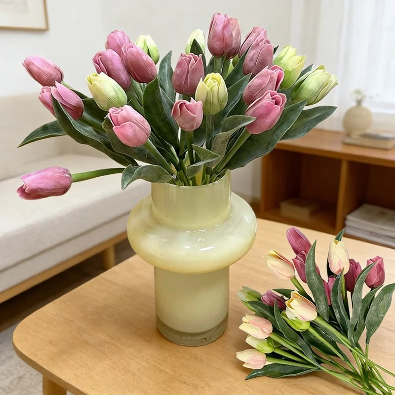 Artificial Tulip Flower Bouquets - Faux Latex Floral Decor for Weddings & Home