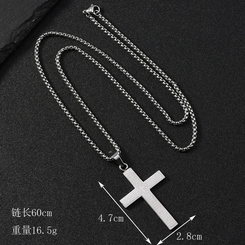 Stainless Steel Christian Prayer Cross Pendant Necklace for Men Women Jewelry