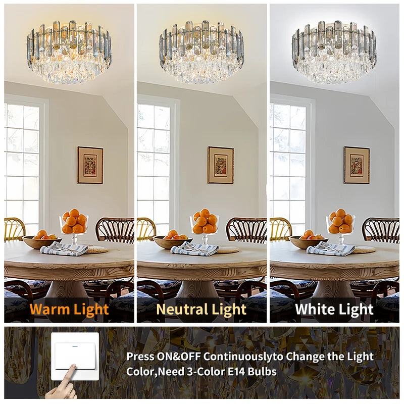 Smoked Gold Crystal Chandelier - Adjustable Round K9 Crystal Modern Lighting for Dining Living Bedroom Entryway