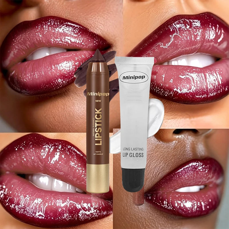 Lip Gloss and Lip Oil Set - Waterproof Matte Lip Liner & Gloss for Women