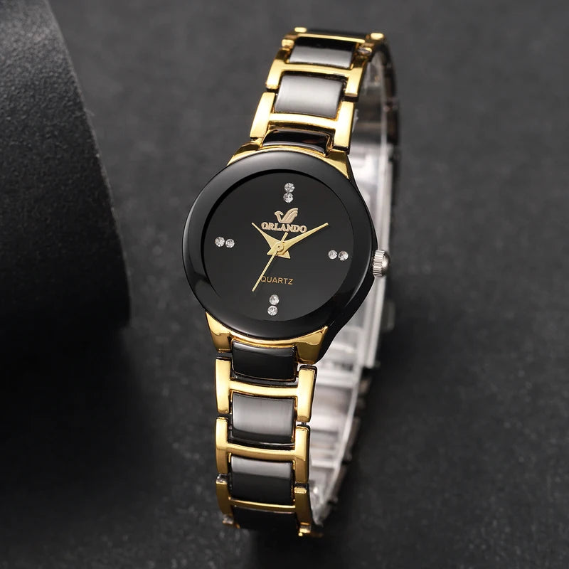 Women's Fashion Quartz Watch with Black Steel Band - Ladies Dress Watch