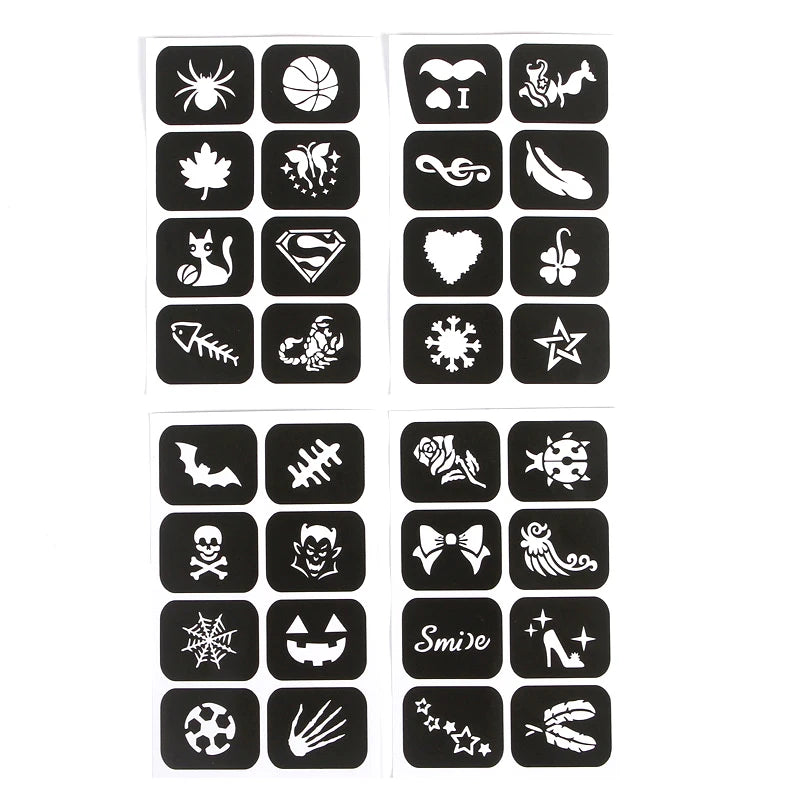 Kids Halloween Face Tattoos & Stencils Set - Glitter Airbrush Body Art for Children