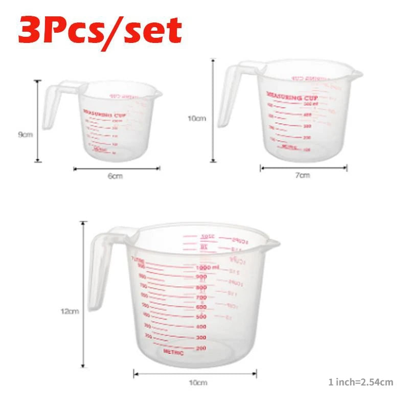 3-Piece Liquid Measuring Cups Set 250ml 500ml 1000ml Kitchen Baking Tools