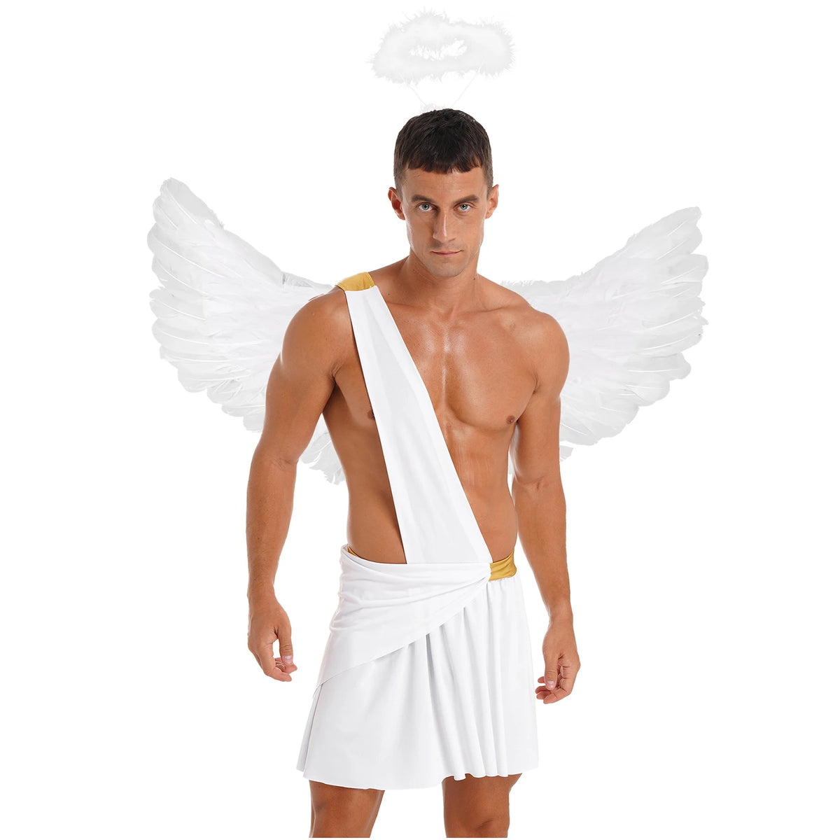 Angel Cosplay Costume Set for Women Men Halloween Valentine Party Dress Feather Wings