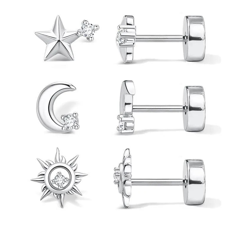 Hypoallergenic 14k Gold Plated Flat Back Stud Earrings Set for Men Women - Cartilage & Lip Piercing Jewelry