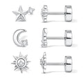 Hypoallergenic 14k Gold Plated Flat Back Stud Earrings Set for Men Women - Cartilage & Lip Piercing Jewelry