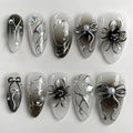24-Piece Gothic Press-On Nail Set - Purple Flower Swirl Fake Nails for Women