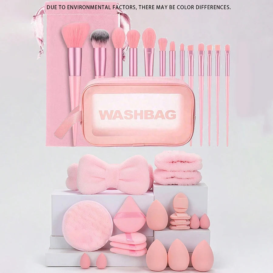 35-Piece Makeup Kit with Waterproof Toiletry Bag and Brush Set