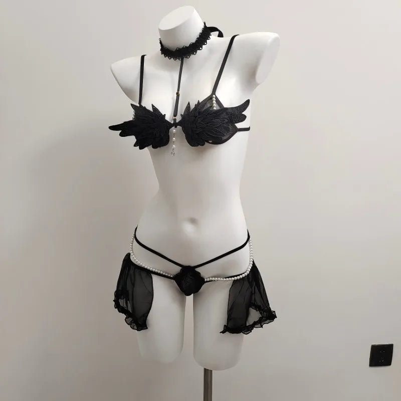 Women’s Erotic Lingerie Set with Wings - Halloween Devil & Angel Costume