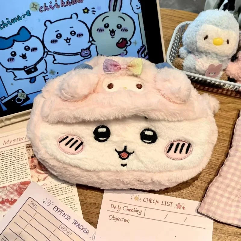 Cute Anime Plush Pen Case for Stationery Storage - Large Fluffy Cartoon Design
