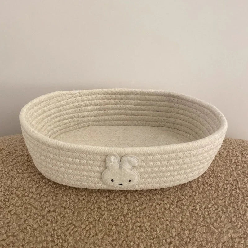 Cute Miffy Rabbit Cotton Linen Woven Storage Basket Desktop Organizer