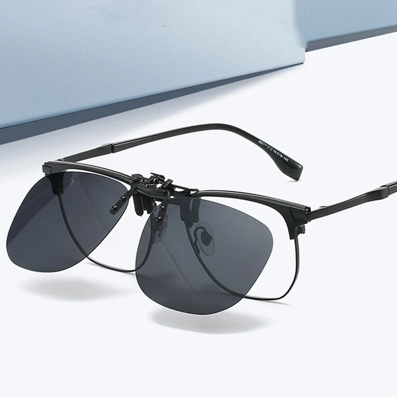 Polarized Flip Up Clip-On Sunglasses for Men and Women UV400 Night Vision Mirror