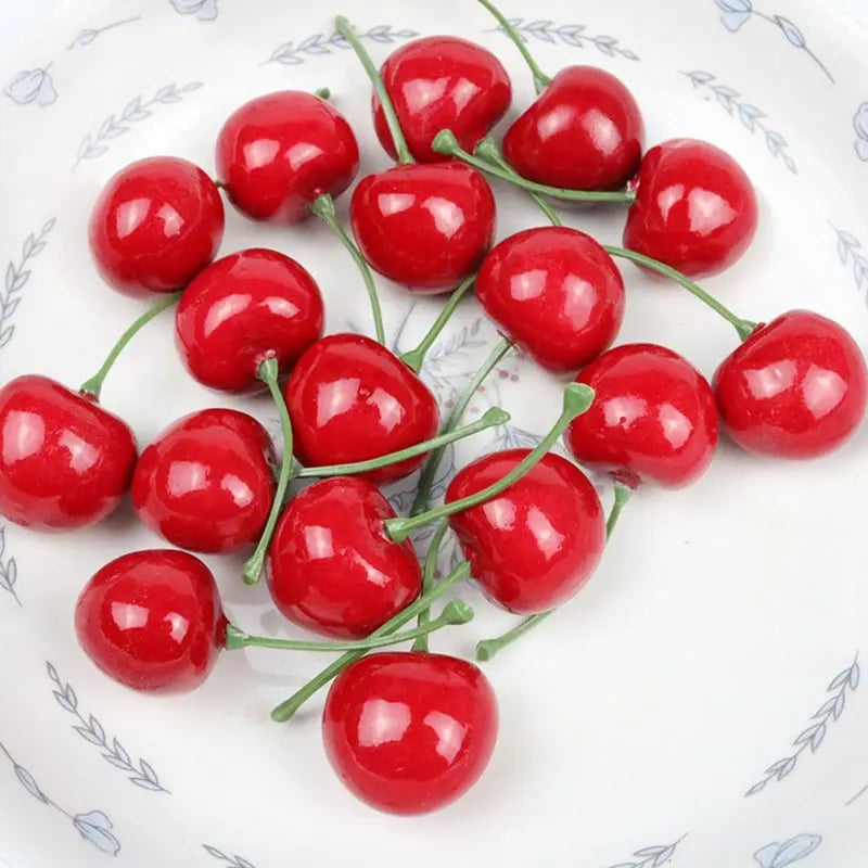 Artificial Cherry Decor Set - Lifelike Red & Black Faux Fruit for Home & Party