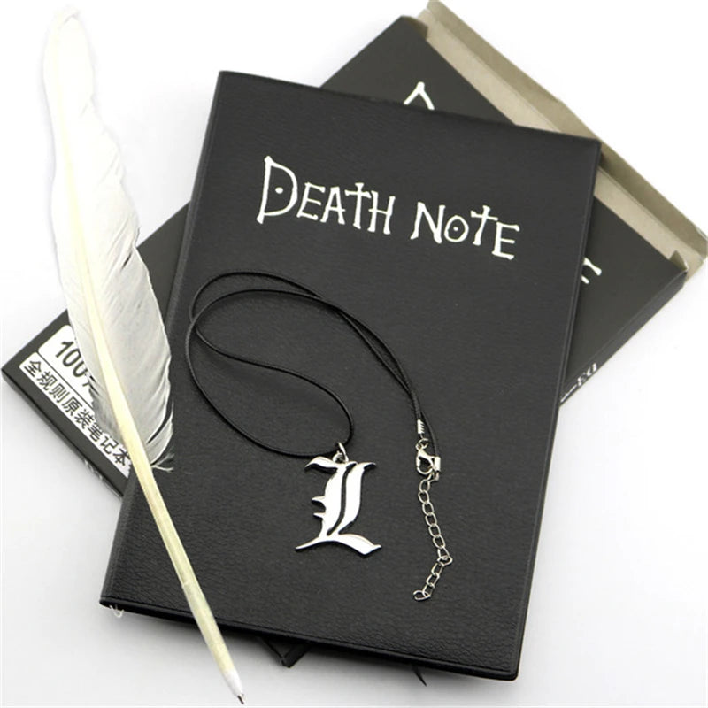 Anime Death Notebook Set Leather Journal and Necklace Feather Pen - Cosplay Props Gift