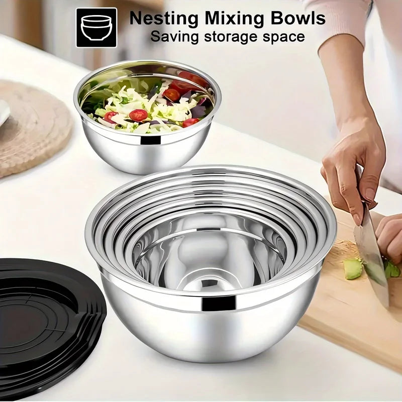 17pcs Stainless Steel Mixing Bowl Set with Lids Non-Slip Kitchen Utensils