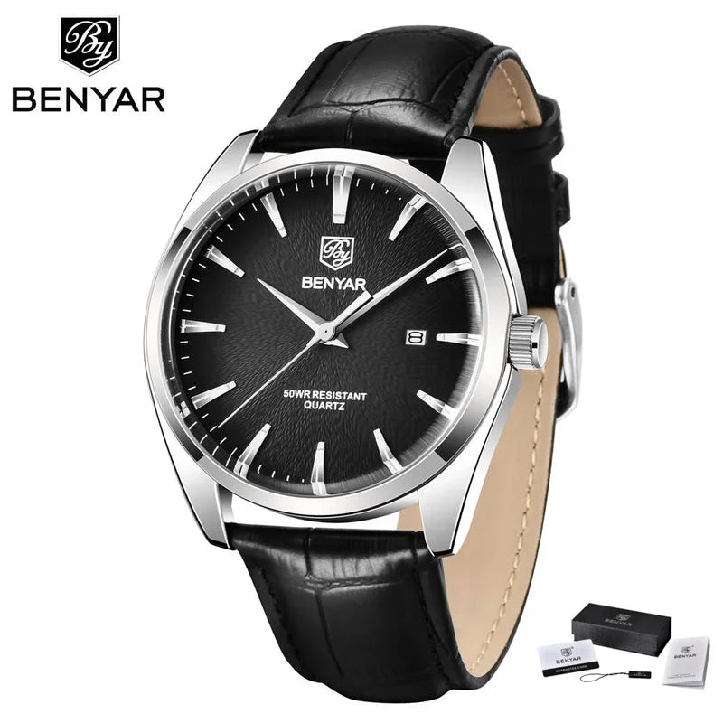 Luxury Military Wristwatch for Men Waterproof Leather Quartz Watch - Multiple Colors