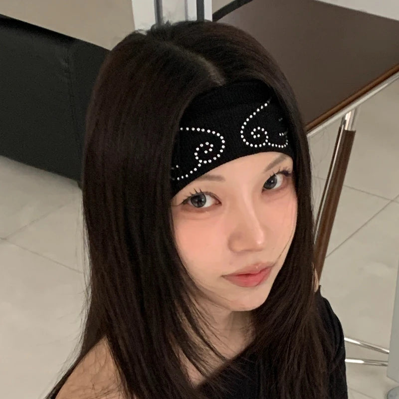 Fashion Knitted Headband with Angel Wings and Diamonds for Summer