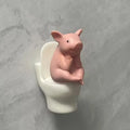 Pink Pig on Toilet Figurine - Whimsical PVC Home & Office Decor