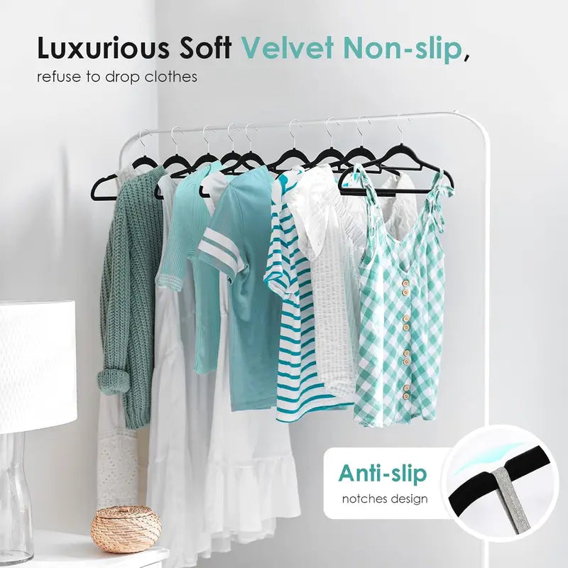 Multi-Color Velvet Non-Slip Clothes Hangers with 360° Rotating Chrome Hooks - Pack of 30 or 60