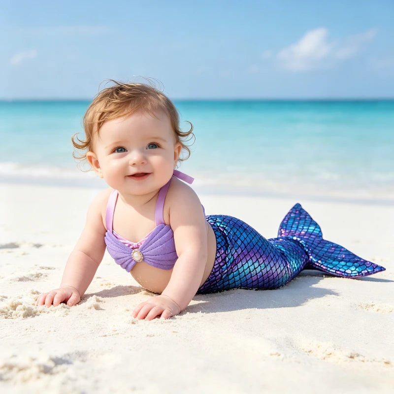 Infant Mermaid Costume with Holographic Rainbow Scales and Pearl Top - Baby Birthday Halloween Photoshoot
