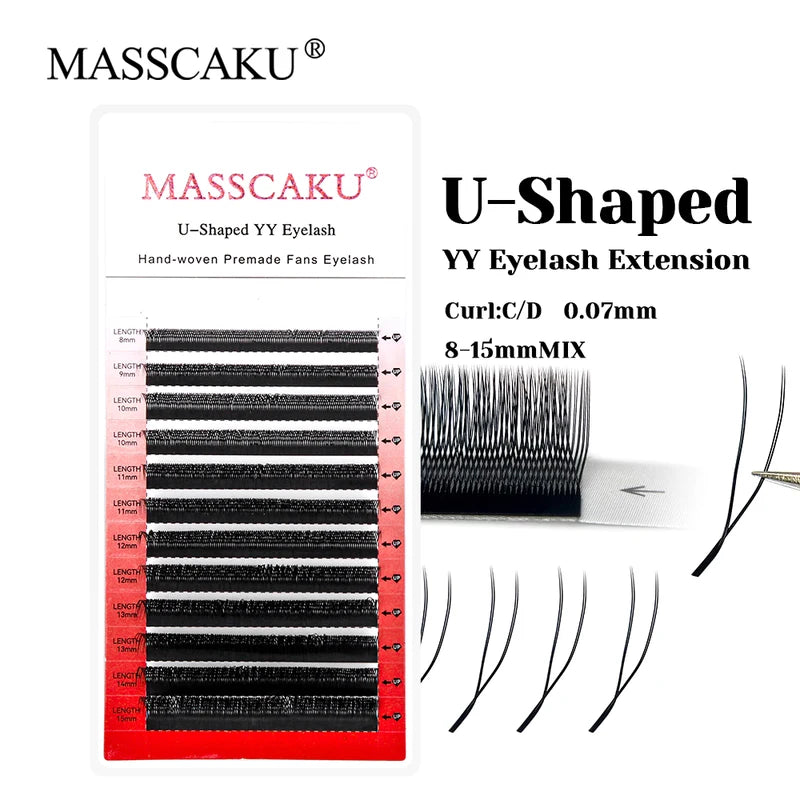 U Shape YY Eyelash Extensions - Handmade Natural Lash Set with All Sizes and Colors