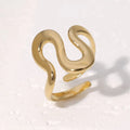 Fashion Stainless Steel Waterproof Open Ring with Charms - 18K Gold Plated Trendy Jewelry for Women
