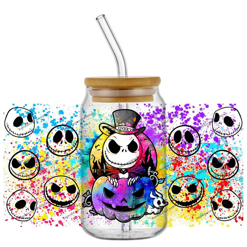 Halloween UV DTF Transfer Sticker Set - Jack Skellington Sally 3D Glass Decals