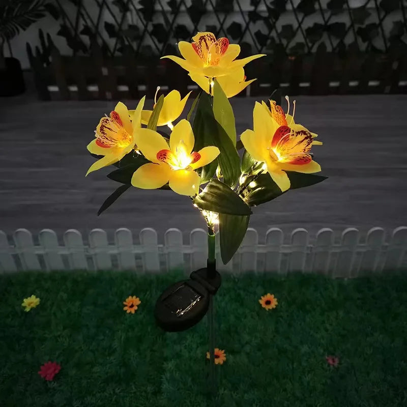 Solar LED Orchid Ground Light Outdoor Garden Lawn Lamp for Wedding Patio Decor