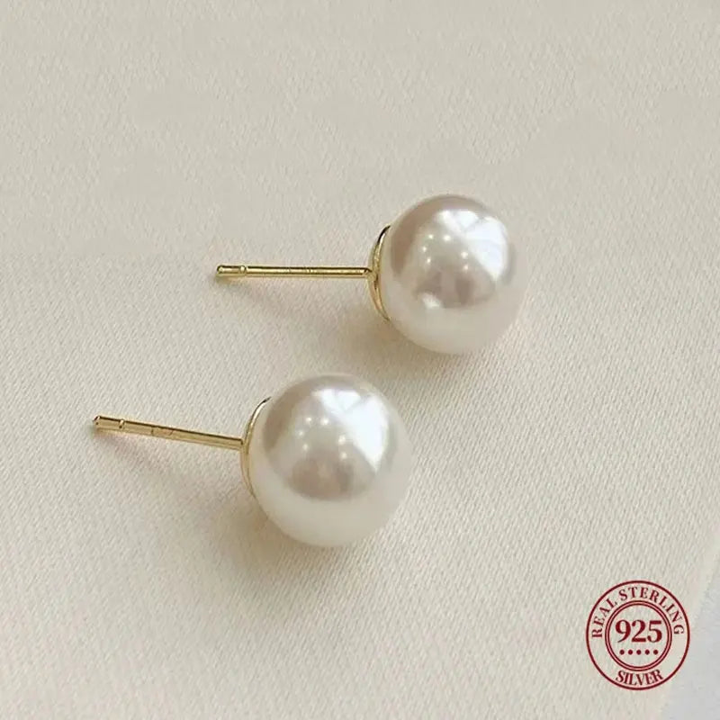 Sterling Silver Pearl Earrings 4-14mm Stud Jewelry for Women Gift
