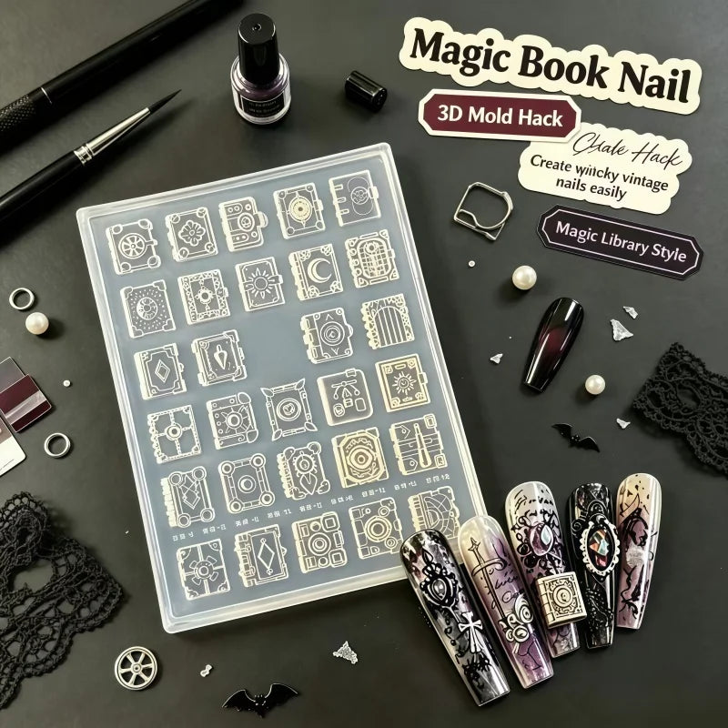 3D Nail Silicone Mold for Gothic Vintage Spell Book Nail Art Charms