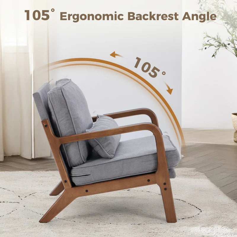 Mid Century Modern Accent Chair with Wooden Frame & Cushions, Lounge Seating