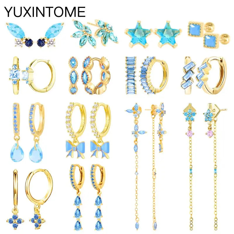 Sterling Silver Zircon Stud Earrings for Women - Light Blue, Multiple Colors