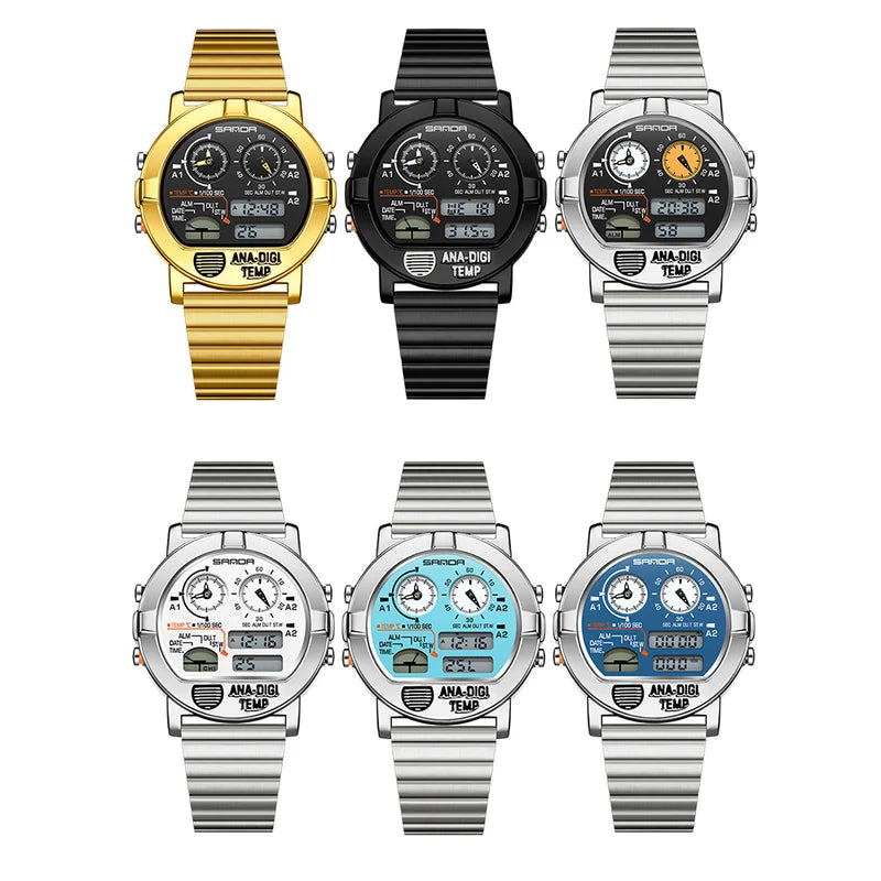 Digital Men’s Watch with Steel Band, Temperature & Stopwatch Functions