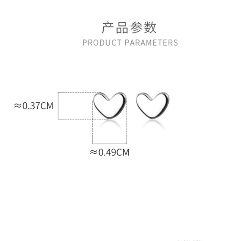 Minimalist Sterling Silver Heart Stud Earrings for Women and Teens