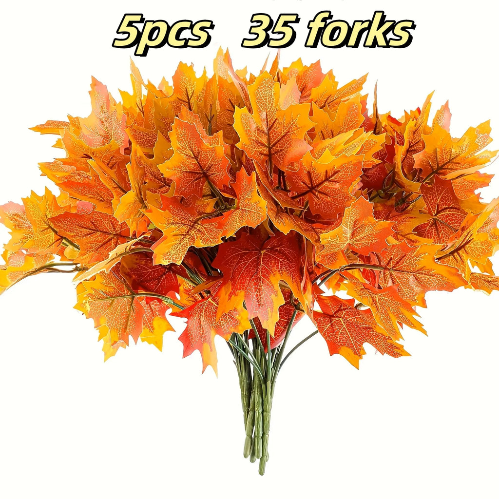 Artificial Autumn Maple Leaves 10Pcs Fall Leaf Stems for Thanksgiving & Halloween Decor