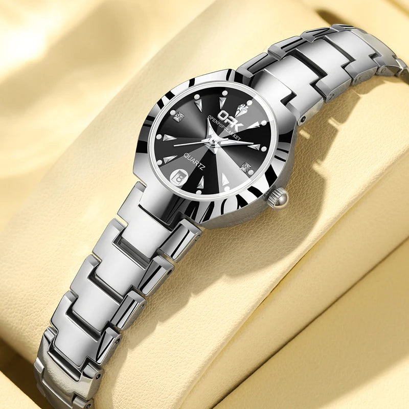 Women's Waterproof Luminous Watch with Zircon Dial and Date - Fashionable Ladies Wristwatch