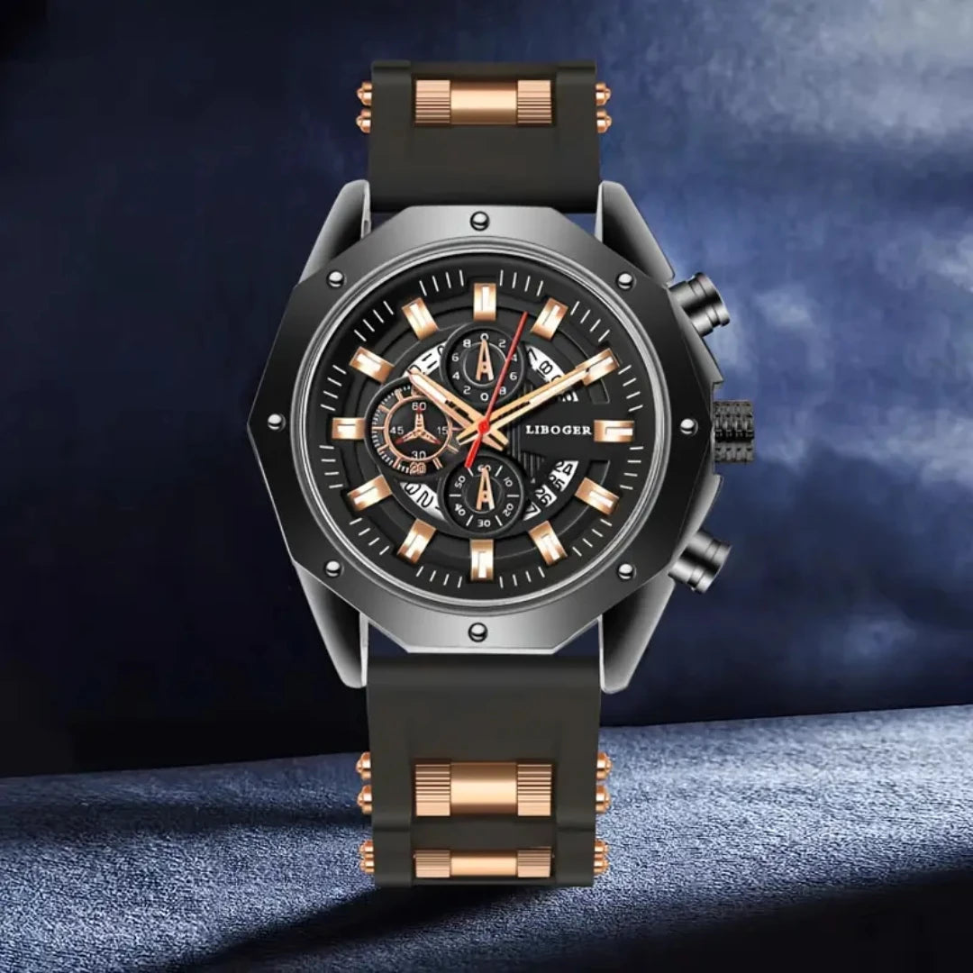 Men's Sports Quartz Watch with Silicone Band and Date Calendar