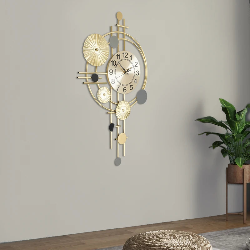Modern Gold Wall Clock 45x78cm Silent Non Ticking Living Room Decor
