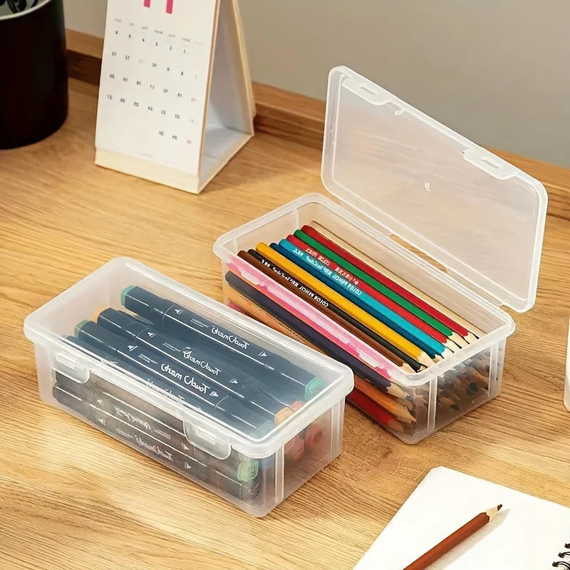 Large Clear Plastic Storage Boxes with Hinged Lids for Jewelry Office Organization