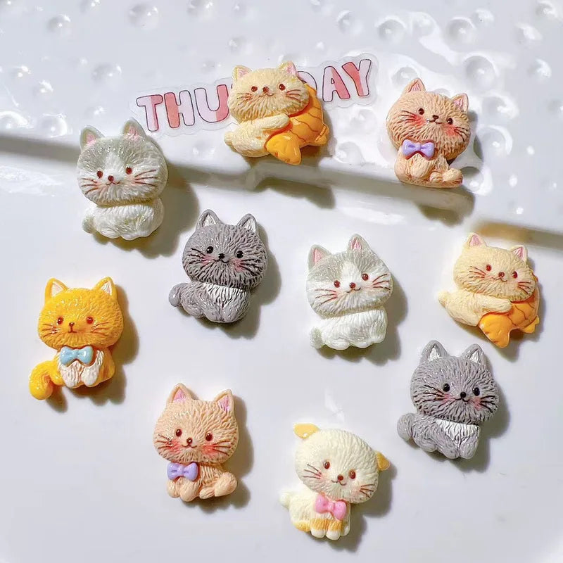 10Pcs Resin Cartoon 3D Cat Craft Decorations for Scrapbooking Jewelry Making