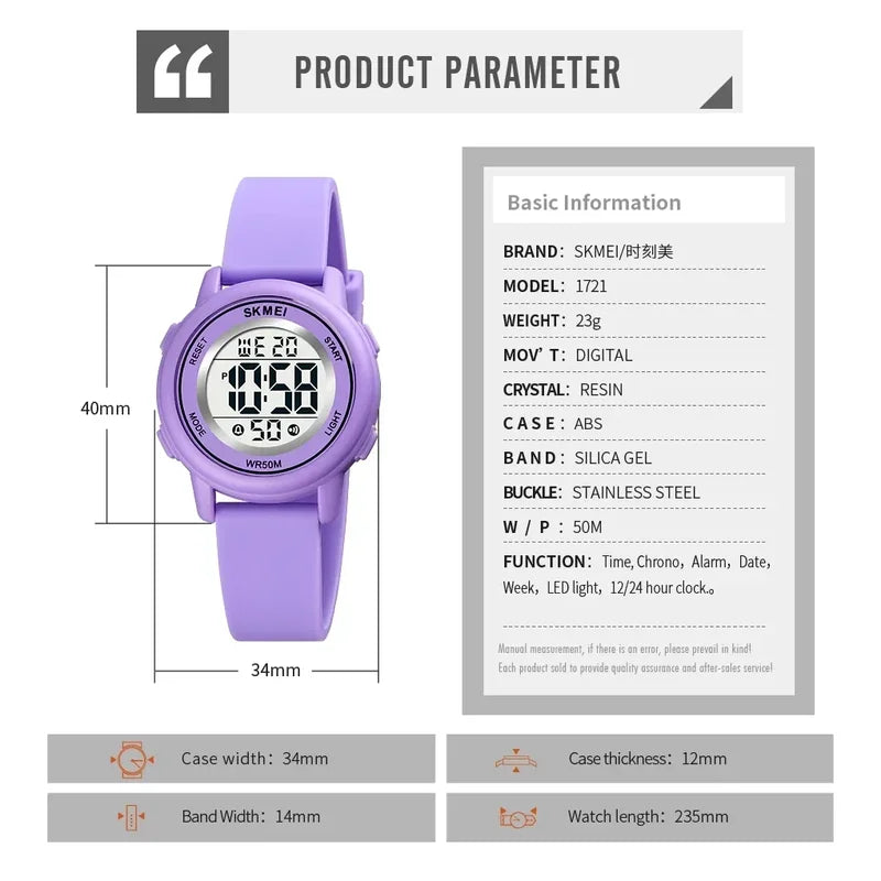 Kids Waterproof Digital Watch with LED Light, Alarm, Date & Stopwatch