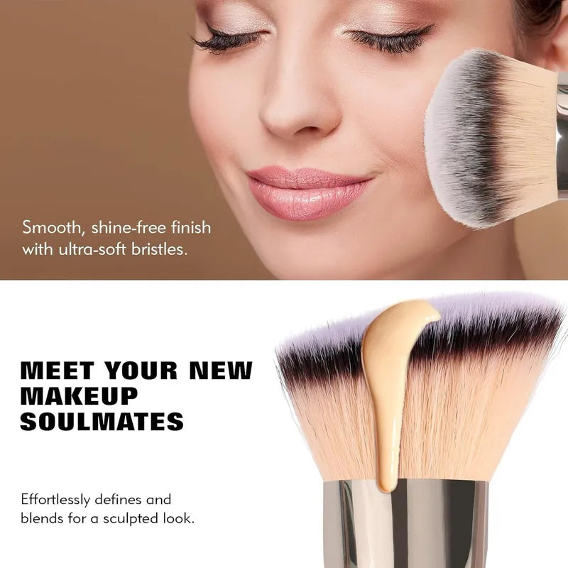 Dual Ended Makeup Brush for Foundation, Concealer & Blush with Travel Pouch