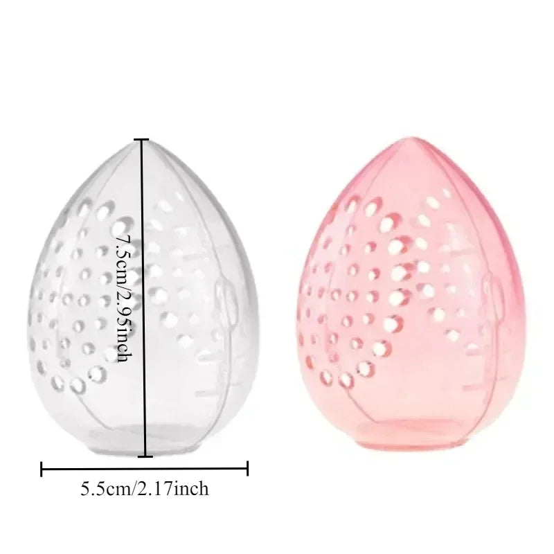 Travel Cosmetic Sponge Box Organizer Portable Egg-Shaped Plastic Case Pink White
