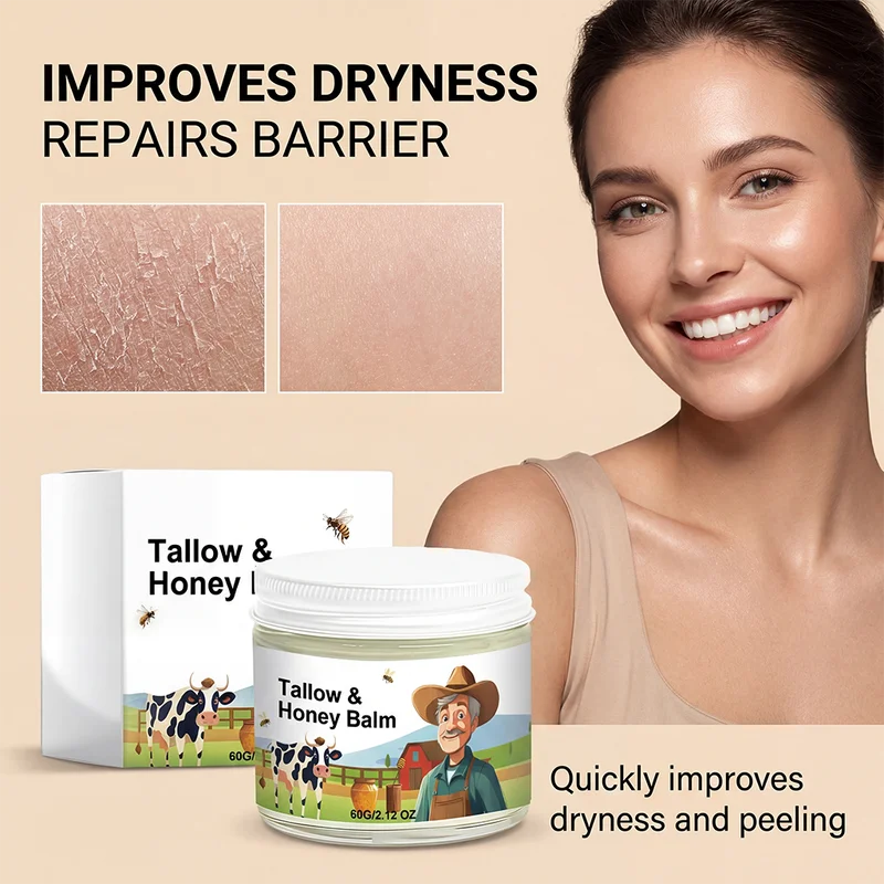 Organic Grass-Fed Beef Tallow Balm with Raw Honey - Natural Moisturizer for Soft Skin