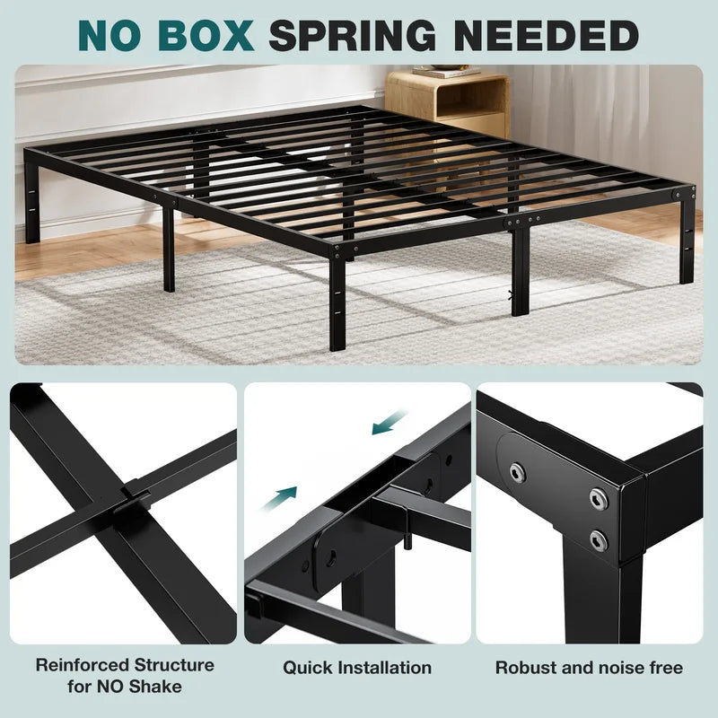 Heavy Duty Metal Bed Frame with Storage Space - Supports Up to 350LBS, Multiple Sizes