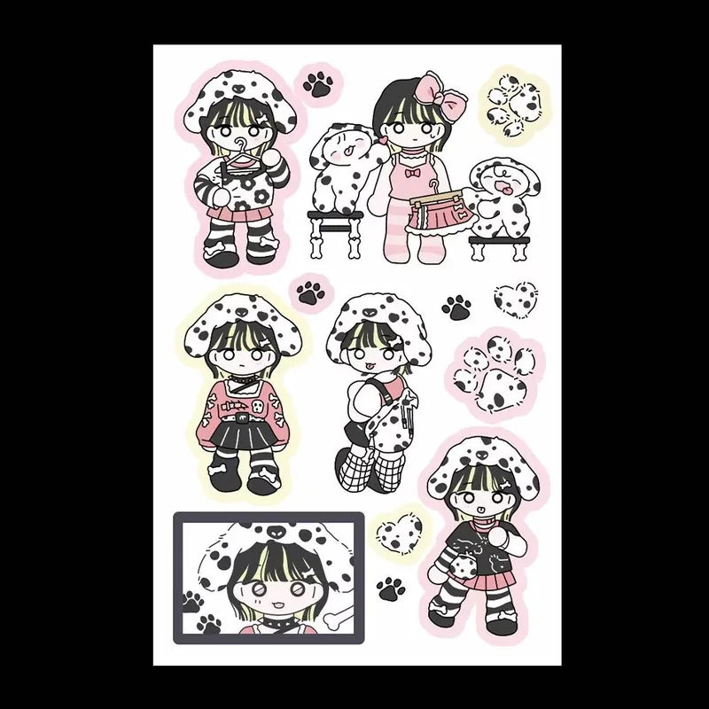 Kids Cartoon Girl Stickers Set - 3 Korean Flat Q-Version Character Decals for DIY Crafts