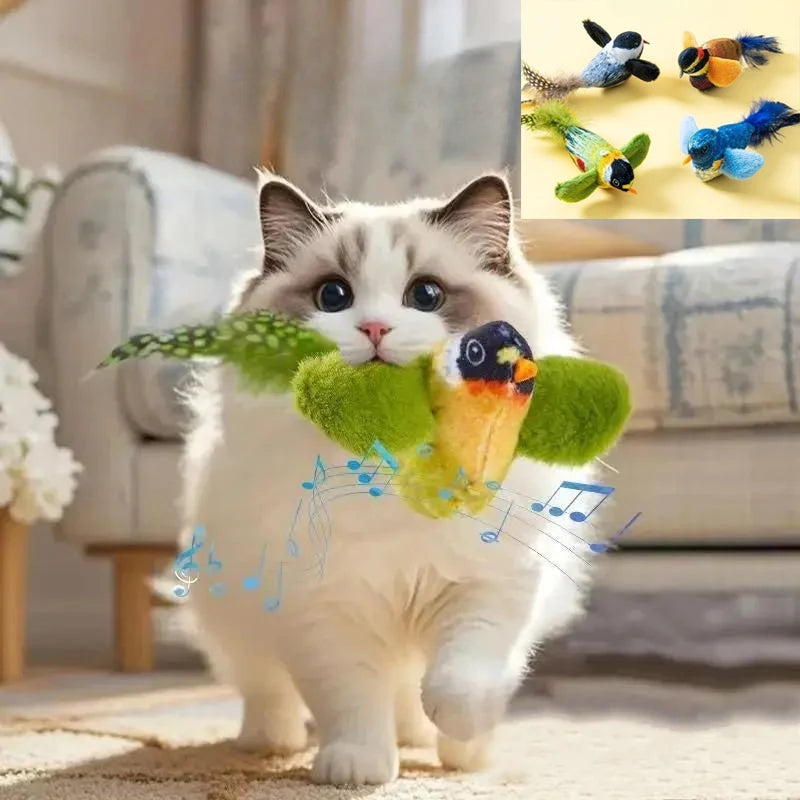 Indoor Interactive Cat Bird Toy with Sound Teaser Wall Hanging Plush Plaything