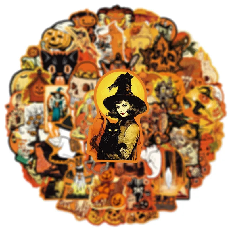 50PCS Halloween Decorative Water Bottle Stickers Waterproof Pumpkin Monster Graffiti