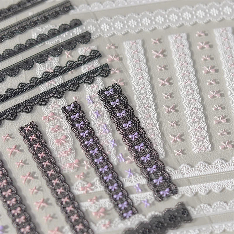 Self-Adhesive Nail Stickers with Pearl Lace Bow & Heart Designs for Manicure